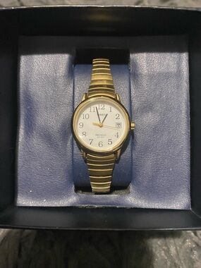 Timex Gold Tone Watch with White Dial
